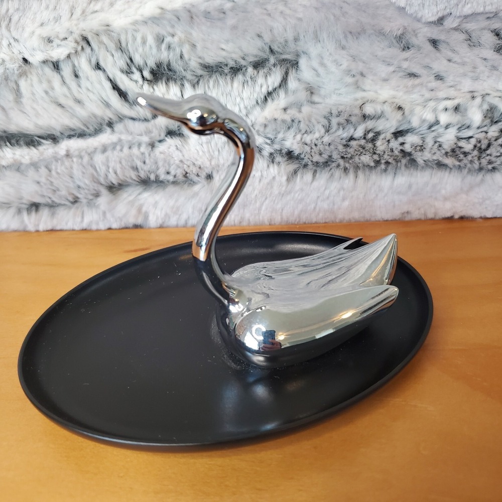 Ring Holder Jewelry Tray‎ Chrome Swan Bird  Black Base w-Rim Umbra Design Group